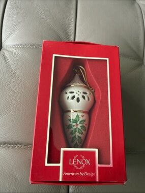 Lenox White, Green and Gold Holly Porcelain Holiday Ornament *